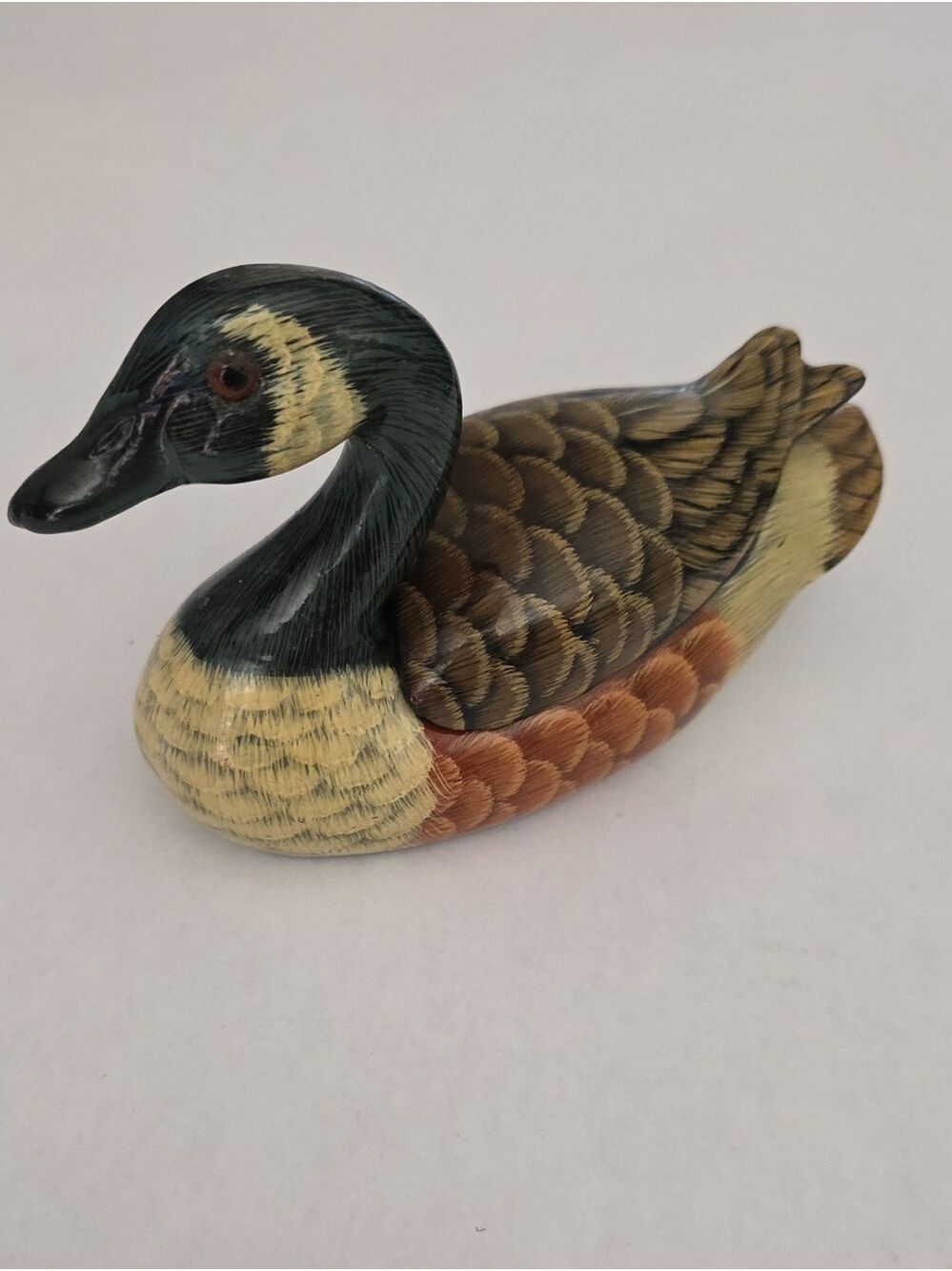 Vintage Hand-Painted Wood Duck Decoy Trinket Box - Removable Wing Lid